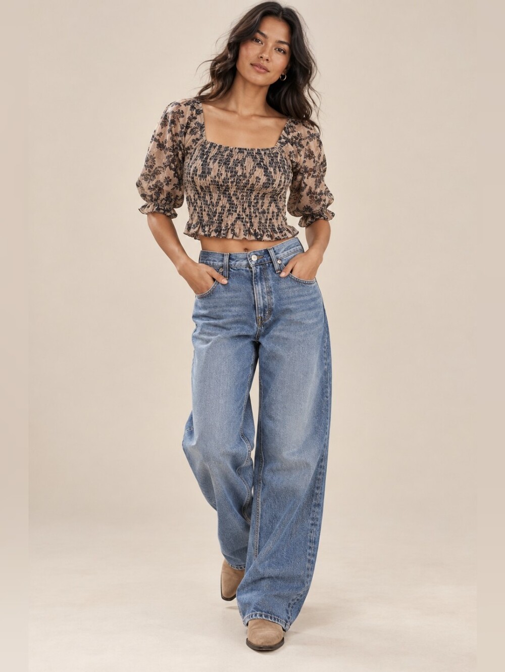 NWT MATA TRADERS Theodora Smock Top Blouse In Birch Blossom Hand Print Batik L